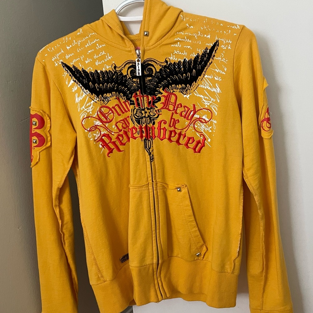 graphic zip sweater